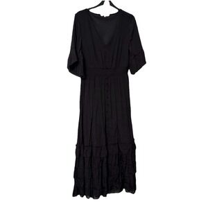Kings Road Black Maxi Dress Womens L Tiered Ruffle Whimsigoth Ren Faire Y2K Goth